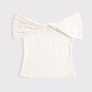 Abercrombie & Fitch Off-The Shoulder Twist Top in Cream